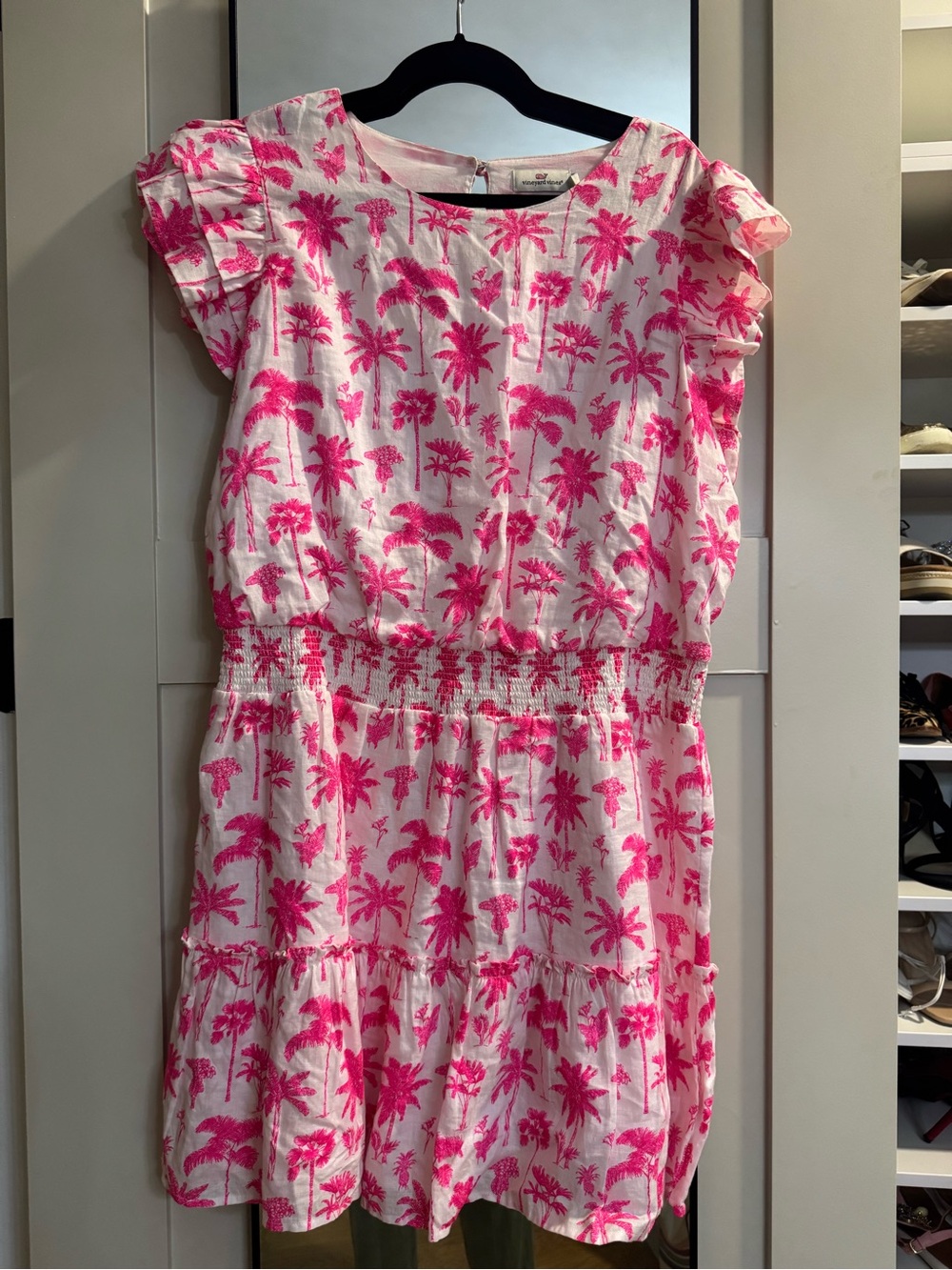 Vineyard Vines Pink Palm-Print Mini Dress